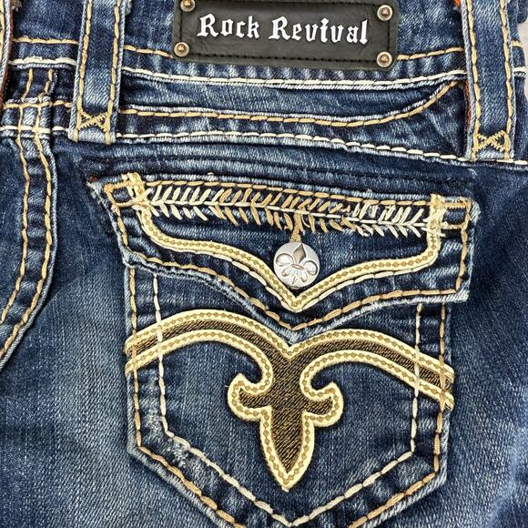 Rock Revival Jeans Women's 27 (4) Dark Blue Anja Boot Cut Preppy Western Bling - Picture 4 of 15